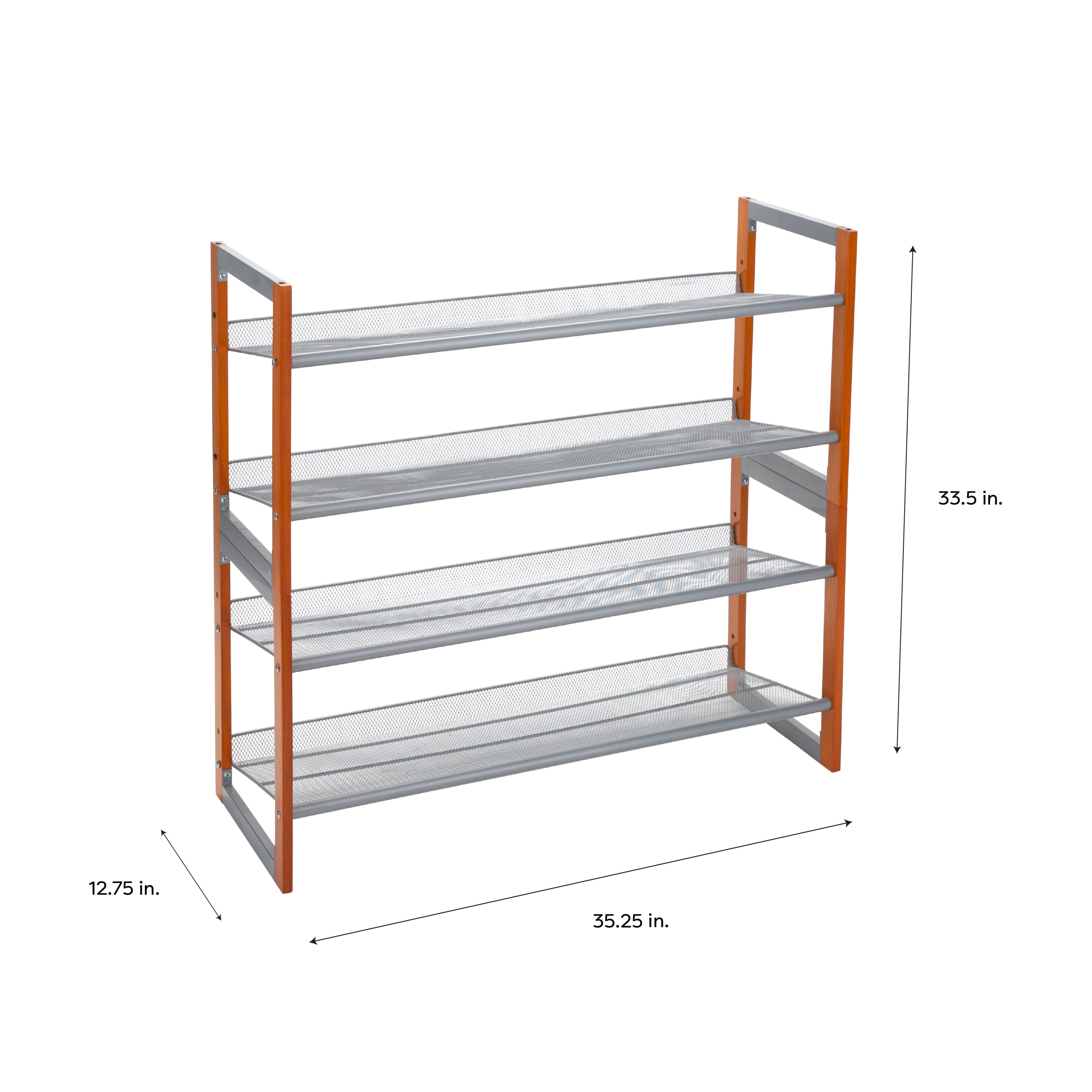Organize It All 4 Tier Wooden Stackable 16 Pair Shoe Rack in Chrome