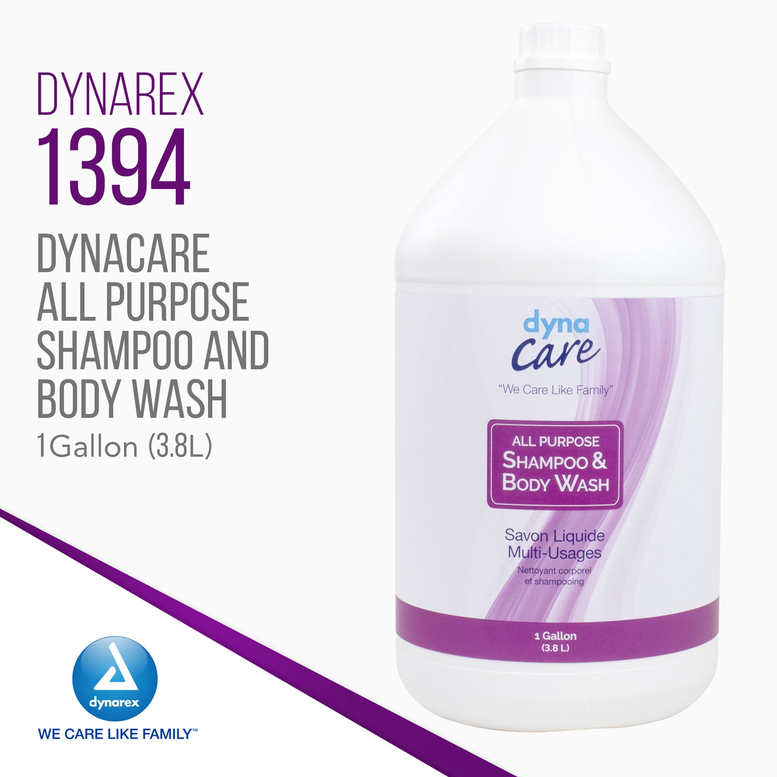 Dynarex All Purpose Shampoo & Body Wash - 2-in-1 Bath & Shower Soap Liquid - Lightly Scented, Mild Formula, No Alcohol, For Dry Hair & Skin - 1 Gallon Bottle, 4 per Case