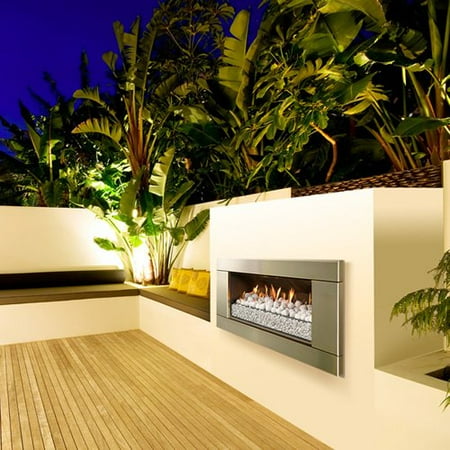 Escea Ferro Stainless Steel Outdoor Gas Fireplace Insert White