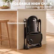 AILEEKISS Foldable High Chair for Baby, Toddler Eating Chair with Detachable Double Trays, Black