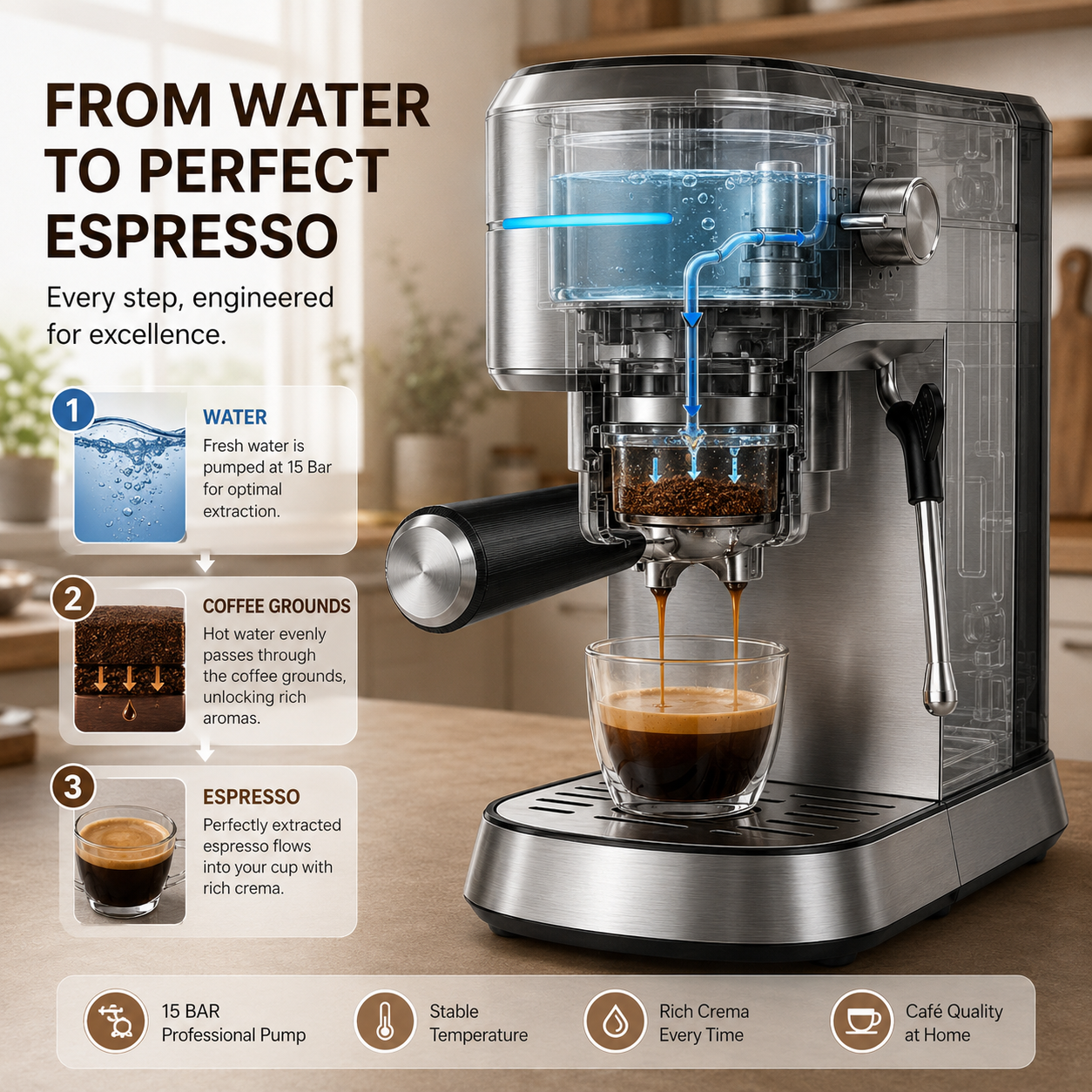Nicwin 15-Bar Espresso Machine With Milk Frother & Steam Wand photo 7