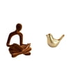 thumbnail image 1 of Figura decorativa de un pensador abstracto y pájaros dorados. Escultura artística versátil para el hogar, ideal para la oficina, el escritorio, bodas, 1 of 8