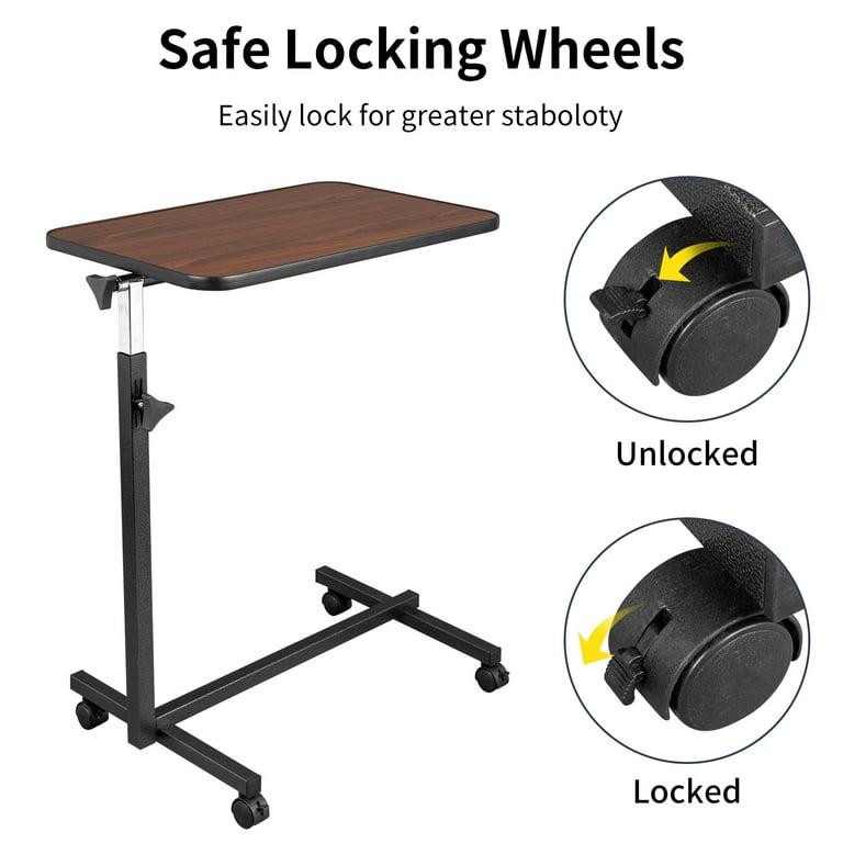 Easingroom Adjustable Overbed Table with Wheels, Wood Grain
