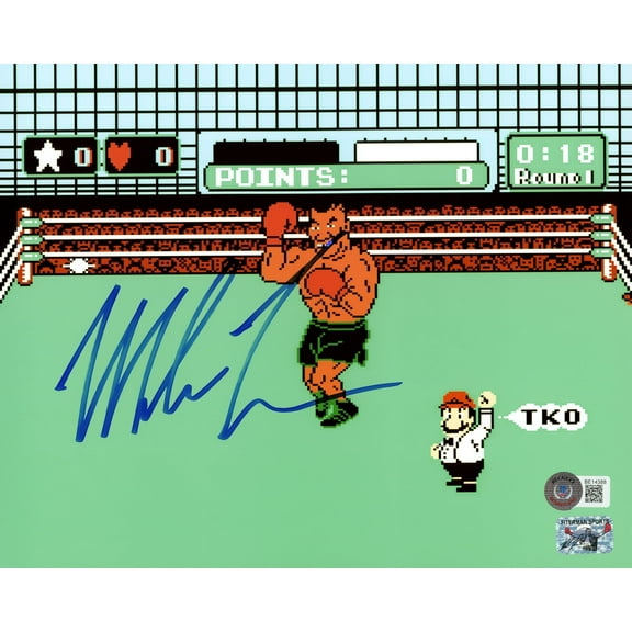 Mike Tyson Autographed 8x10 Photo Punch Out In Blue Beckett BAS 202431