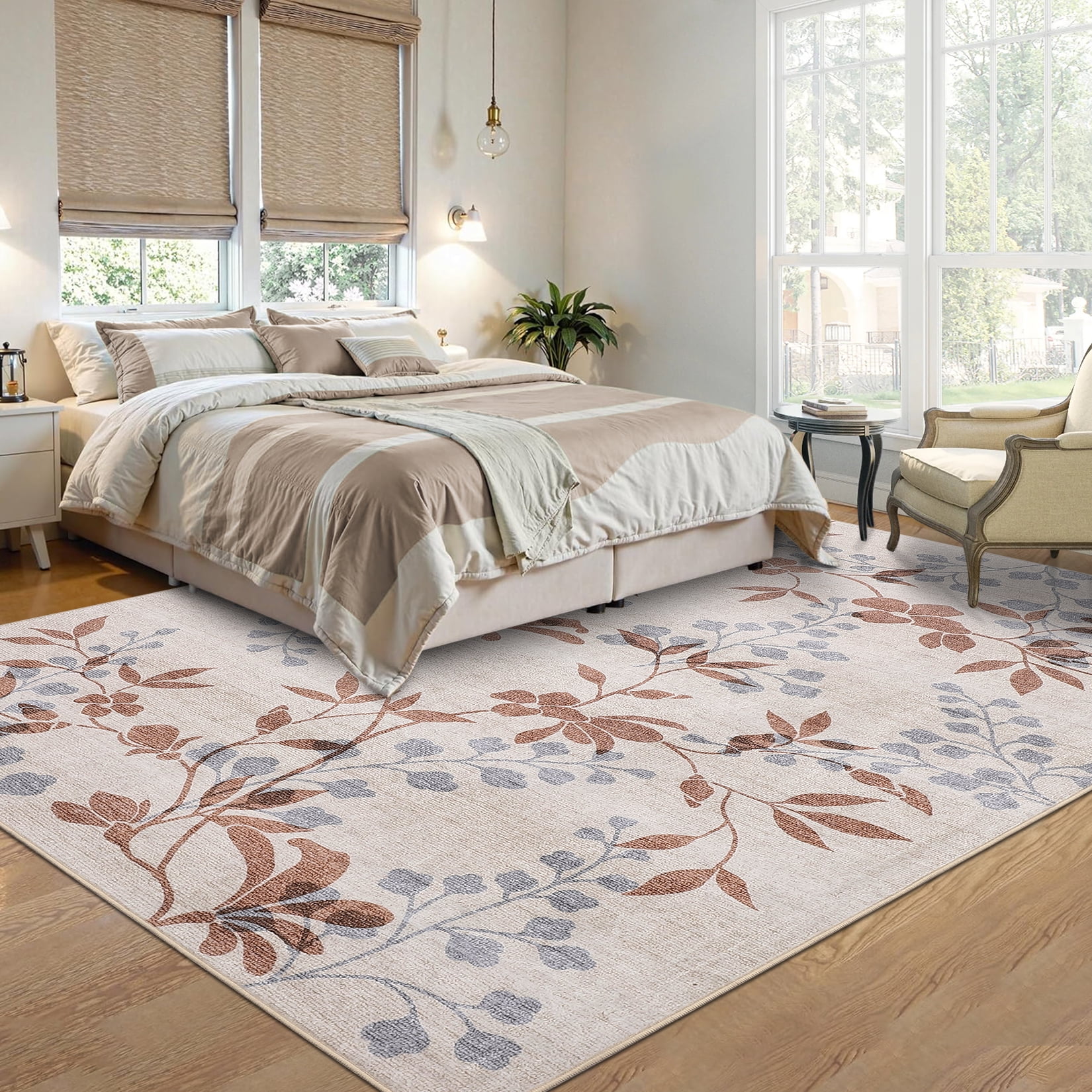 FairOnly 9'x12'Low Pile Area Rug for Living Room Machine Washable Non Slip Non Shedding Foldable Carpet，Beige
