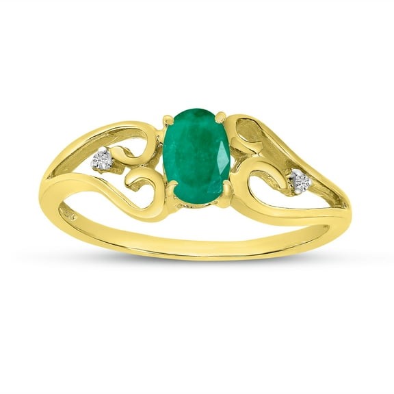 10k Yellow Gold Oval Emerald And Diamond Ring