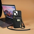 thumbnail image 2 of Crossbody Strap for iPhone 14 Wallet Case with Card Holder, Flip PU Leather for iPhone 14 Case Stand Zipper Pocket Protective Phone Case for Women Girls - Black, 2 of 7