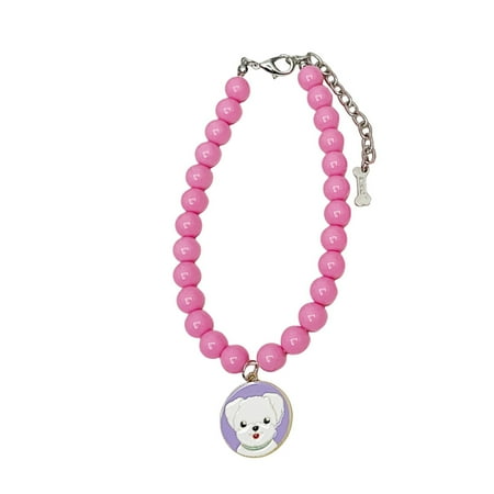 Aruwei Pet Necklace Beaded Collar Small Dog Accessories Non-Fading Artificial Pearl Adjustable Jewelry for Daily Wear and Photos
