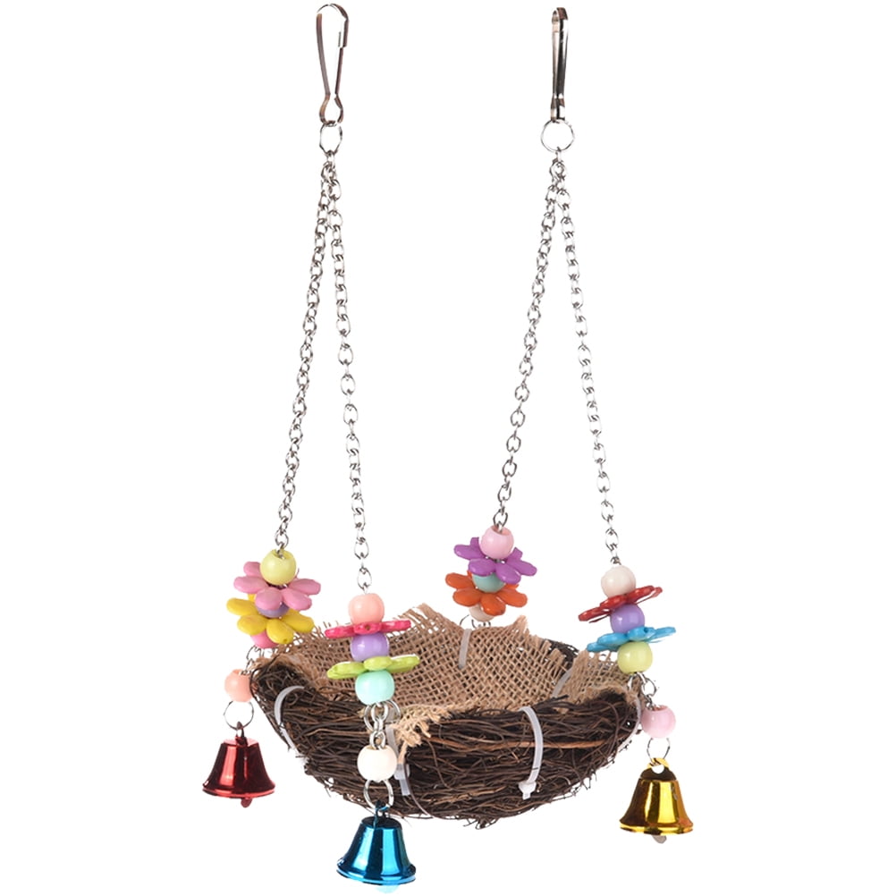 OULII Natural Rattan Hanging Parakeet Nest Bird House Accessory 20cm