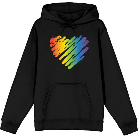 Pride Brush Stroke Heart Adult Black Long Sleeve Hoodie-XS