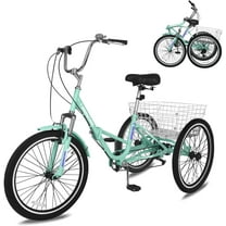 MOONCOOL Folding Tricycle for Adults, 24/26 inch 7 Speed Adult Foldable Tricycle with Large Basket for Shopping Exercise Recreation