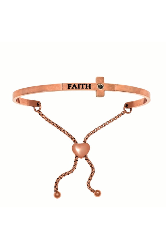 Stainless Steel Shiny Square Sideways Cross Bangle Bracelet, 7