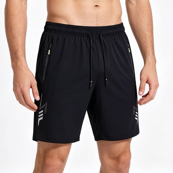 Mens Breathable Shorts Cooling Touch Shorts Straight Leg Drawstring Shorts with Zip Pockets for Training