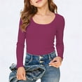 thumbnail image 2 of Rhuody Spring Tops For Girls Long Sleeve Shirts Ribbed Layering Tops U Neck Slim Fit Basic Tee Undershirts Basic Wear Purple 9-10 Years, 2 of 5