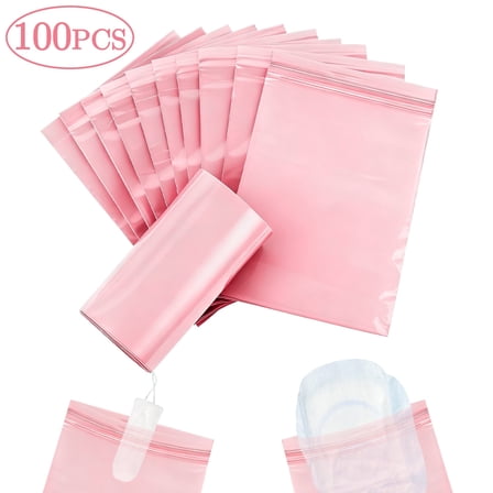 Sanitary Napkin Disposal Bags, 100 Pcs Pink Feminine Sanitary Napkin Storage Bag, Sealed Opaque for Privacy, Block Odors