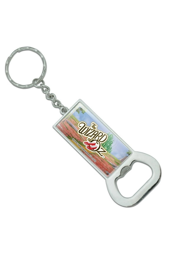 The Wizard of Oz Ruby Slippers Logo Keychain Rectangle Chrome Plated Metal Bottle Cap Opener
