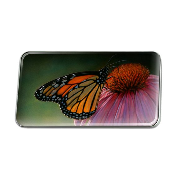Monarch Butterfly and Coneflower Metal Rectangle Lapel Hat Pin Tie Tack Pinback