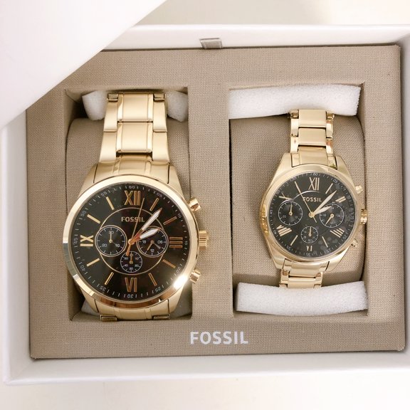 Fossil BQ2400SET Gold Tone Grant Stainless Steel - Men Women Couple Set