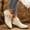 Beige, variant on Onlyshoes Women's Studded Ankle Boots Leather Multiple Buckle Chunky Heel Booties Almond Toe Punk Boot, Gifts for Women Mother Girlfriend