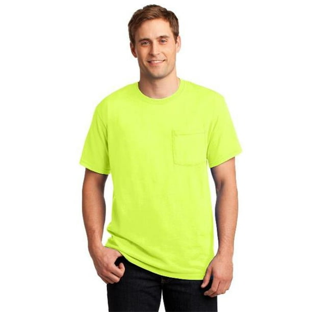 29MP Hommes Dri-Power Actif 50 pour Cent Coton & 50 pour Cent Poly Poche T-Shirt&44; Safety Vert - Petit