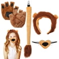 thumbnail image 1 of FELTECHELECTR 1 juego de accesorios para disfraz de león, diadema con orejas de león, guantes con forma de pata, cola de león, accesorio para nariz, disfraz de Halloween para cosplay., 1 of 6
