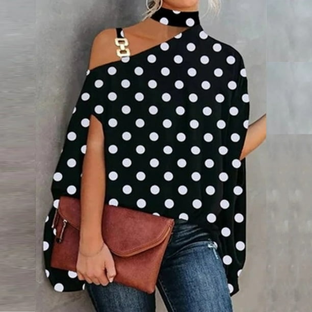 Puntoco Mujeres Casual Media Manga Halter Cuello Hombro Impreso Loose Polluer Blusa tops Puntoco Puntoco-1668