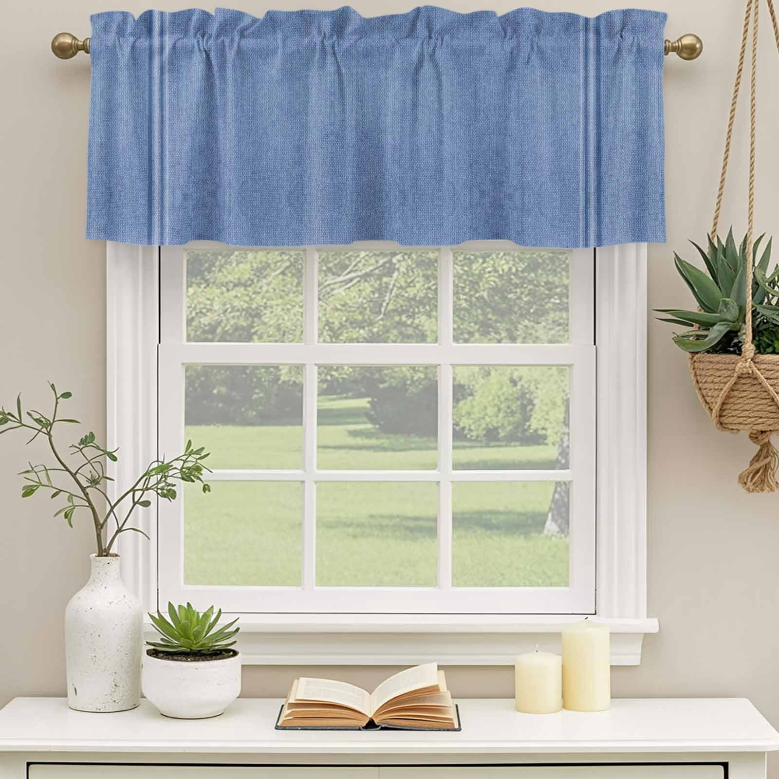 2 Pack Valances for Windows, Blue Window Valances for Living Room/Bedroom/Bathroom, Farmhouse Vintage Abstract Linen Texture Striped Light Filtering Kitchen Curtain Valance 60"W x18" L