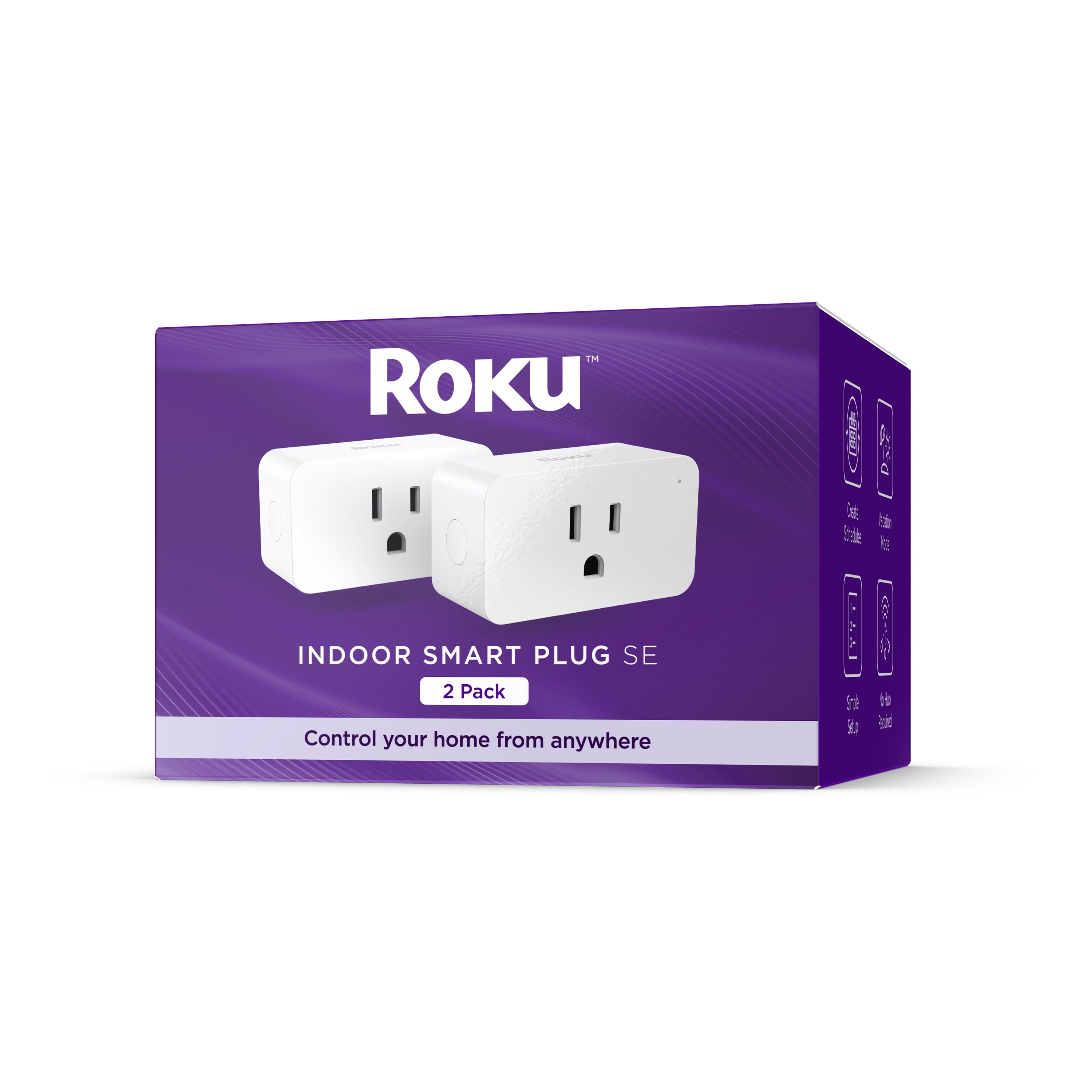 Roku Smart Home Indoor Smart Plug SE (2-pack) with Custom Scheduling, Remote Power, and Voice Compatibility