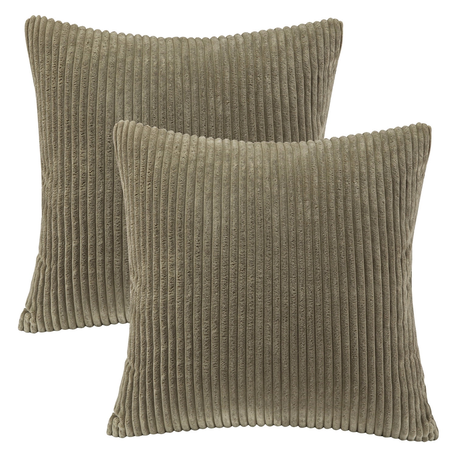 Phantoscope 22" x 22" Modern, Contemporary, Transitional Olive Green Striped Polyester Throw Pillow , ( 2 Count)