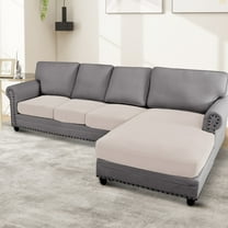 Turquoize 4-Piece Separate Slipcovers Textured Grid Polyester Blend Sectional Couch Sofa Covers for Left/Right L Shape Chaise Lounge Sofa,Ivory 3 Seater 1 Chaise