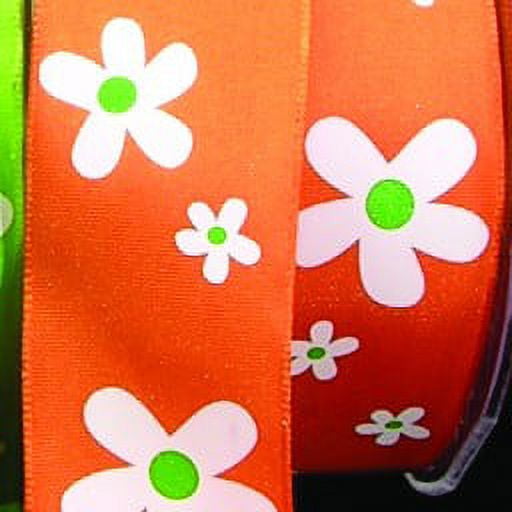 The Ribbon People Orange and White Flower Print Wired Craft Ribbon 1.5" x 27 Yards