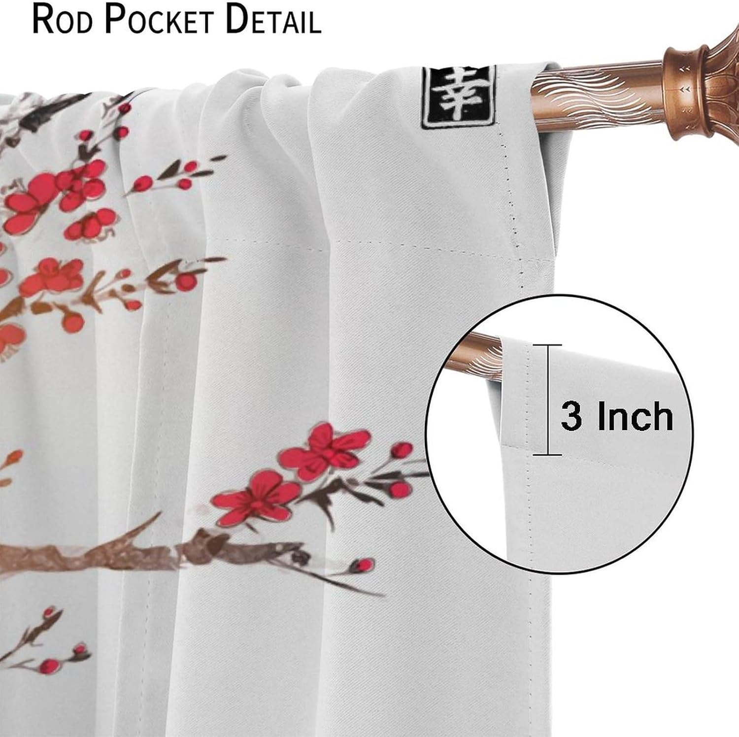 Japanese Asian Curtains Red Cherry Blossom Tree Traditional Ink Style Plant Mountain River Printed Curtain for Kitchen Bedroom Living Room Blackout Privacy Noise Reduction Curtain 84x84 Inch 2 Panels