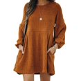 thumbnail image 1 of Jupe en Tricot Côtelé pour Femmes, Manches Lanterne, Col Rond, Robe Courte, Chandail-Over, Jupe Chandail avec Poches, Automne Hiver, Jupe du Bas, 1 of 5