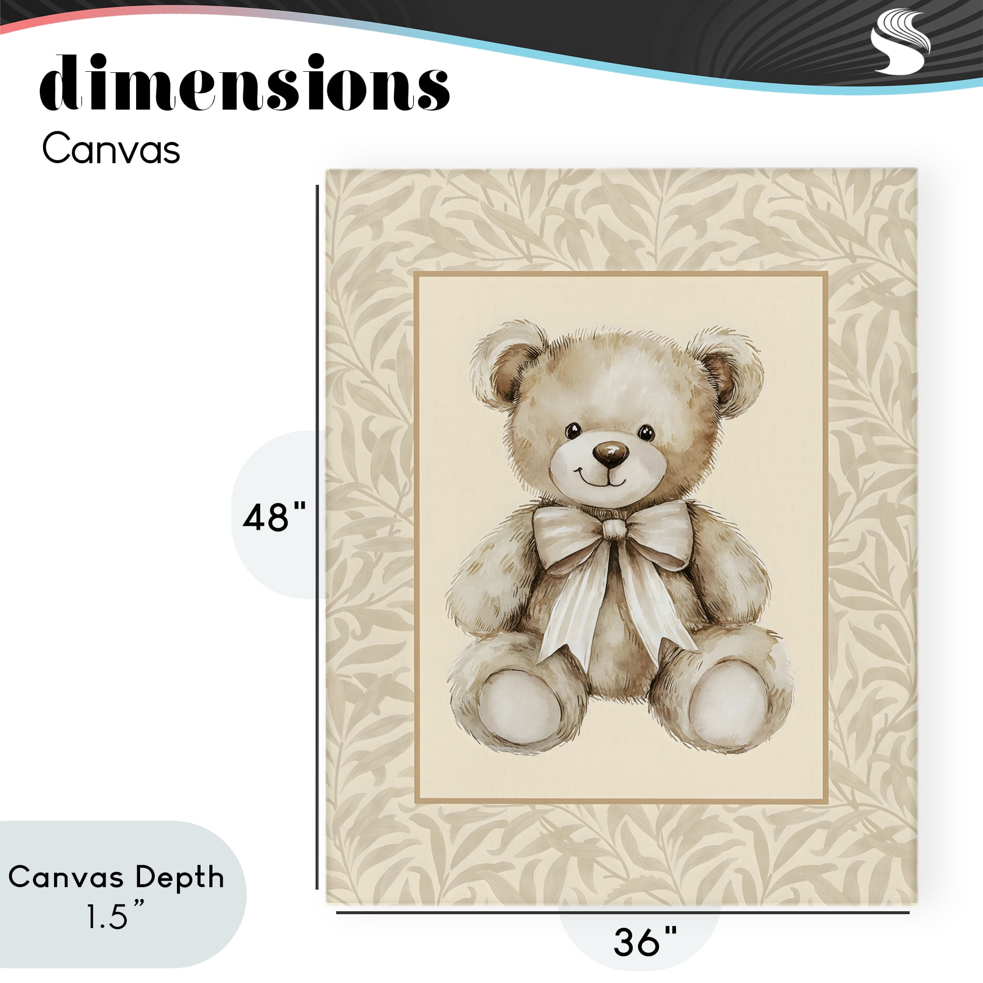 Stupell Industries Beige Teddy Bear and Border Canvas Wall Art, design by LSR Design Studio