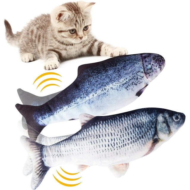 Juguete eléctrico de pez para gato (2 piezas), juguete de pez con hierba gatera, juguete de pez para gato con movimiento eléctrico, pez de simulación (paquete de 2)