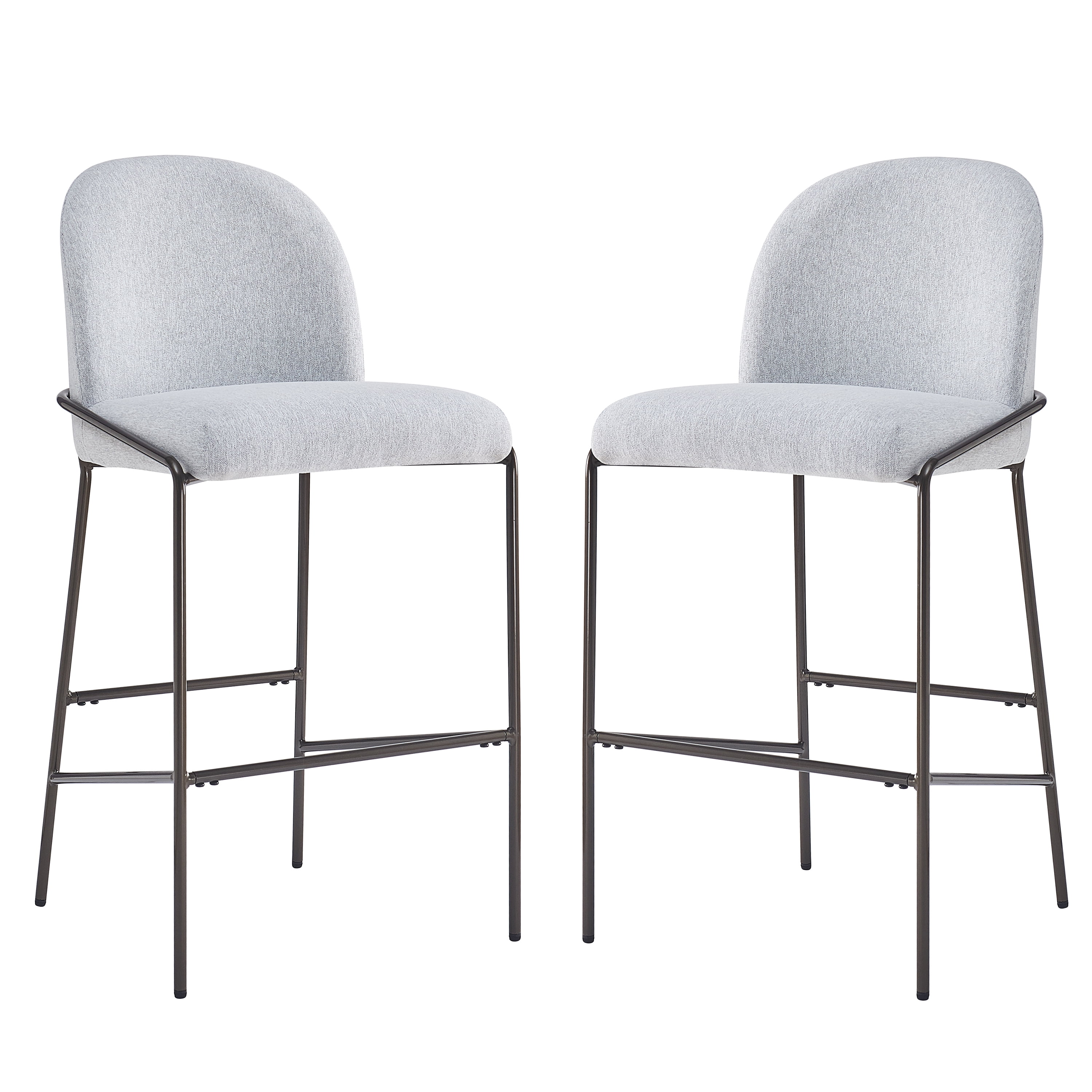 Metal Upholstered Barstool Set of 2,Counter Height Bar Stools Kitchen Island Stools for Dining Room,Kitchen,Gray