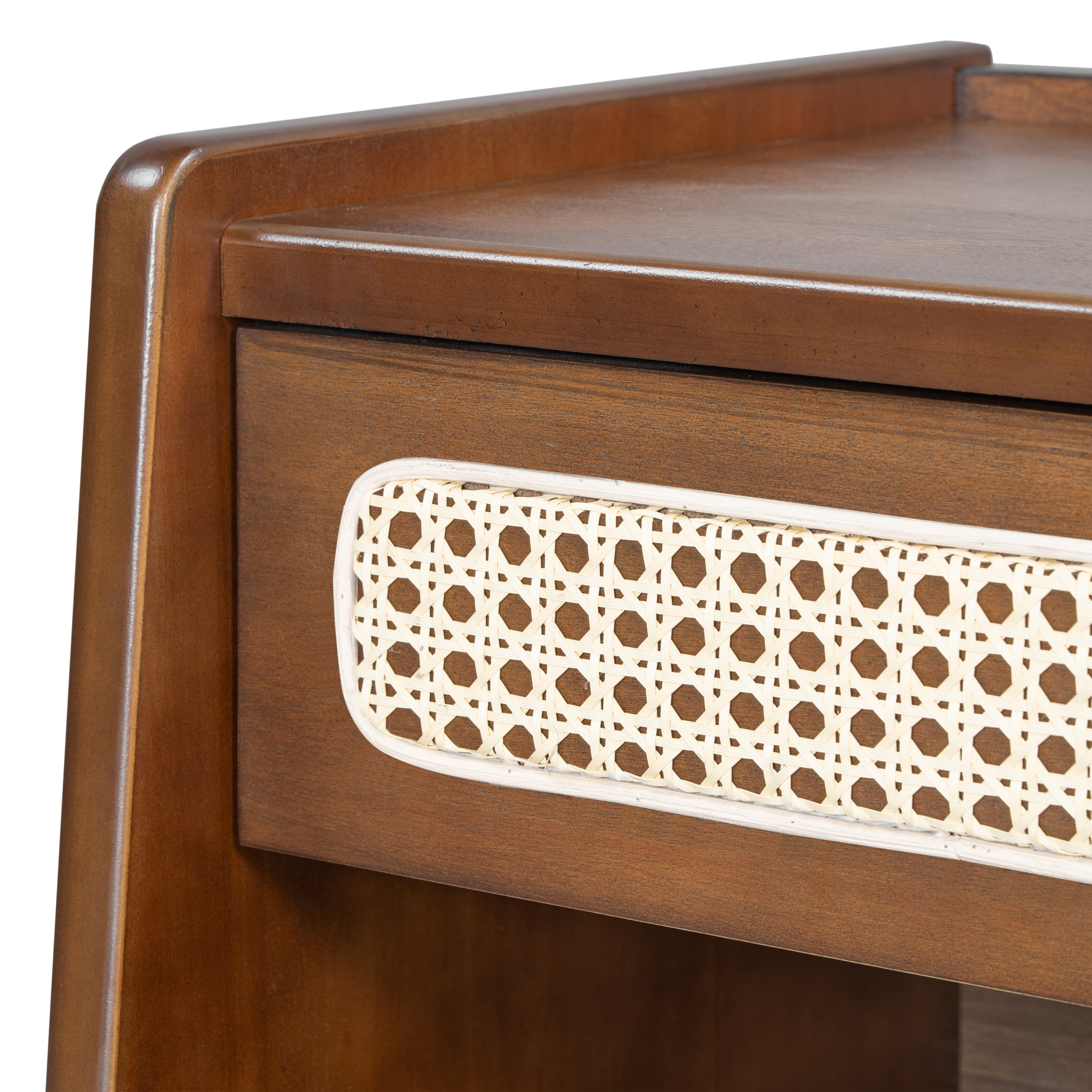 Christopher Knight Home 18.9"W Modern Nightstand, Bedside Table with Rattan Accent Drawer, Walnut