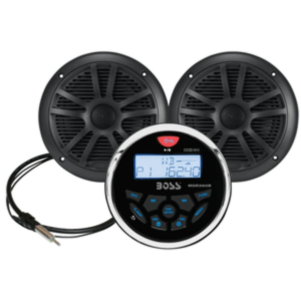 Boss Audio MCKGB350B.6 Gauge Radio + 2 Dual Cone 6.5in.180W Marine