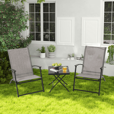 Vitarpatio 3 Piece Outdoor Patio Bistro Set, Folding Bistro Table and Chairs Set Textilene Patio Furniture Conversation Set with Side Table