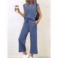 thumbnail image 6 of Two Piece Sets for Women Summer Vacation Outfits Cap Sleeve Tops Lounge Matching Sets Clothing Royal Blue S, 6 of 9