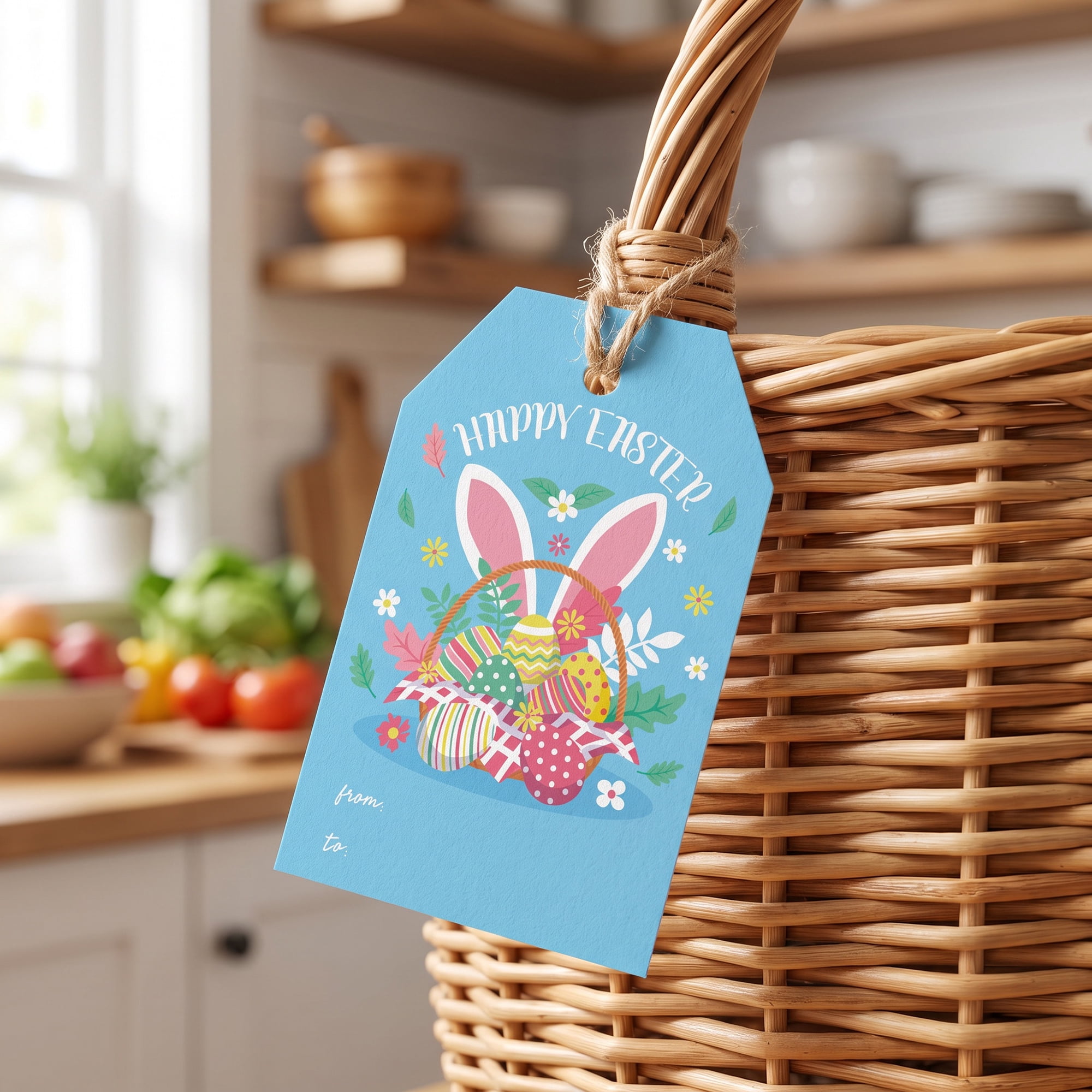 Unique Bargains 100Pcs Easter Gift Tags with Twine for Wrapping Basket Pattern 2" x 3.1"