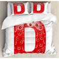 thumbnail image 1 of Letter D Duvet Cover Set King Size, Capital D Letter with Ripe Strawberry Design Green Vivid Leaves Diet, Decorative 3 Piece Bedding Set with 2 Pillow Shams, Vermilion Green Orange, by Ambesonne, 1 of 3