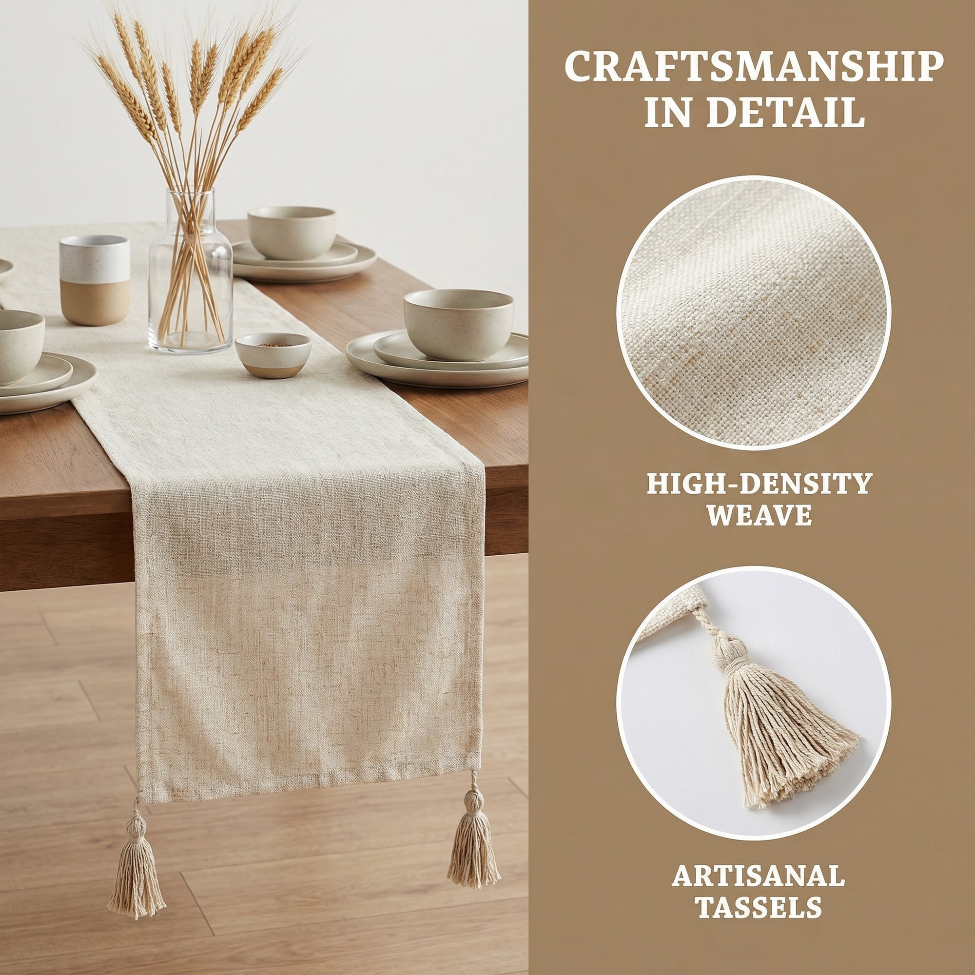 Unique Bargains Table Runner for Kitchen Decor with Tassel White 11.8x78.7in