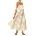 thumbnail image 1 of Robe Maxi à Rayures pour Femme, Dos Smocké, Bretelles Spaghetti, Découpes, Fluide, Évasée, Longue, Abricot, TG, 1 of 8