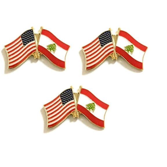 Lebanon & US Crossed Double Flag Lapel Pins, Pack of 3