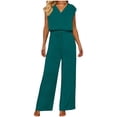 thumbnail image 2 of Airport Travel Outfit Women V Neck Short Sleeve Tops Matching Long Pants Solid Color Two Piece Dressy Sets Leisure Wear Sets, 2 of 7