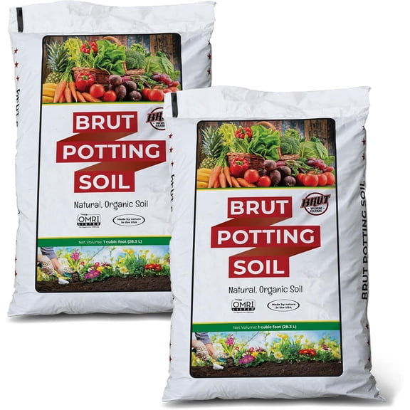 Brut Organic Potting Soil – 1 CF – Everything Your Plants Need in one Bag. Indoor and Outdoor Container Plants. 2 Pack