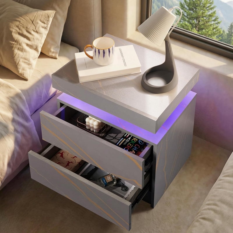 Howcool LED Nightstand Set of 2, 2 Drawer Bedside Side Table with LED Lights for Bedroom Living Room
