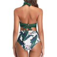 thumbnail image 3 of Womens High Waisted Bikini Padded Halter Bras Top High Cut Two-Pieces Swimsuits Bathing Suit Sexy Printed Bikini Set green print XXL!ZZ6, 3 of 5