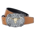 thumbnail image 2 of American Cowboy Cow & Arabesque Belt Buckle Leather Belt - Brown,, 2 of 7